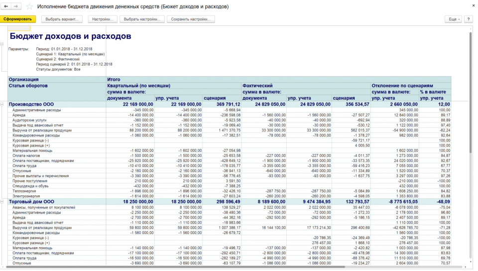 Пример Бюджета доходов и расходов (БДР)